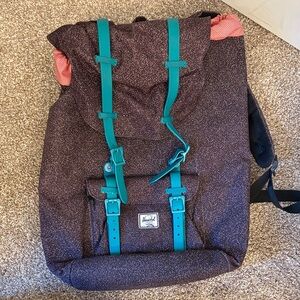 Herschel Black Backpack with Teal Accents